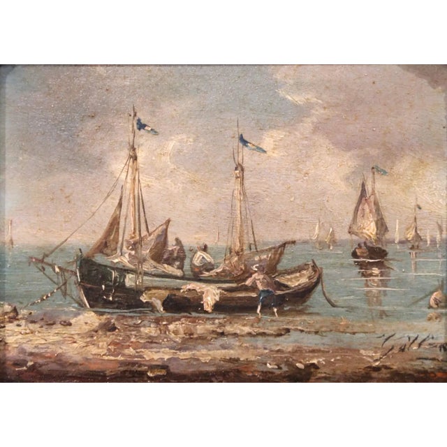 Late 19th Century Pair of 19th Century French Marine Oil Paintings in Giltwood Frames, Dated 1878 For Sale - Image 5 of 12