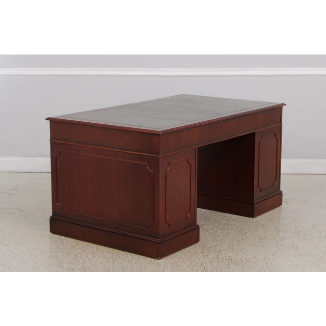 English Mahogany 3 Panel Leather Top Executive Desk For Sale - Image 15 of 16