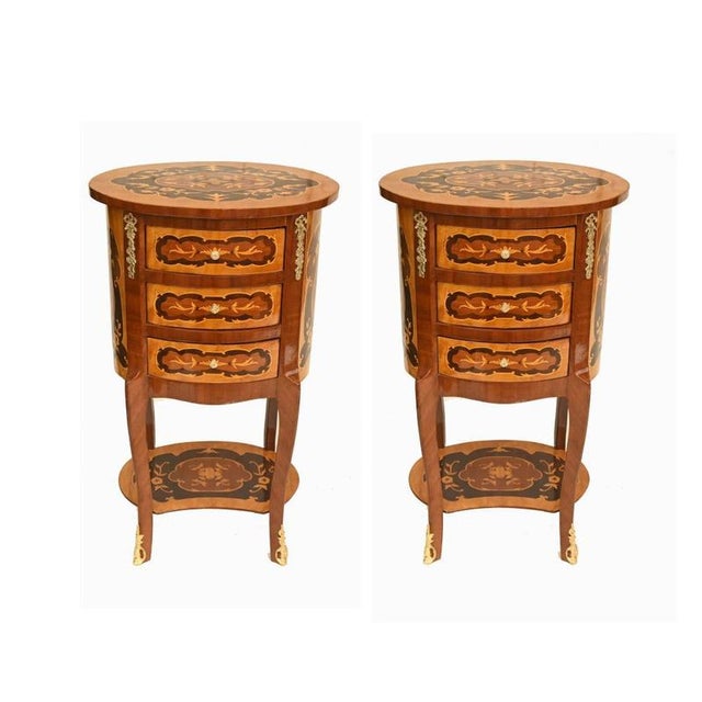 French Louis XVI Revival Marquetry Nightstands, Set of 2 For Sale - Image 3 of 3