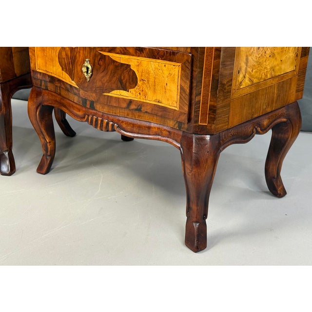 Brown Antique Neo-Baroque Bedside Tables with Inlays, 1910s, Set of 2 For Sale - Image 8 of 9