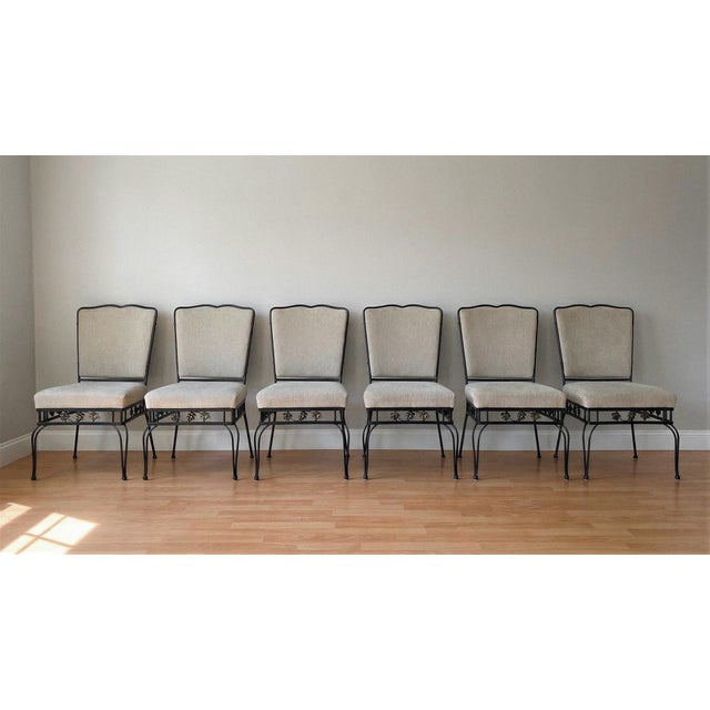 Edgar Brandt Style French Art Deco Wrought Iron & Marble Dining Set, circa 1930 This important and stunning seven-piece...