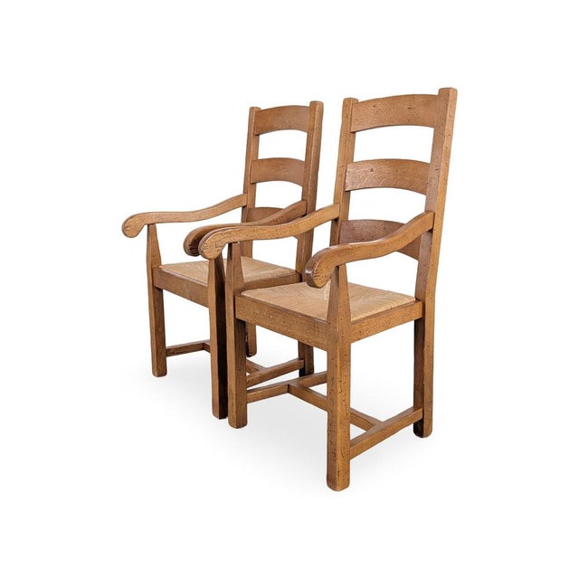 Vintage Armchairs in Oak with Rush Weave, Set of 2 For Sale - Image 6 of 10