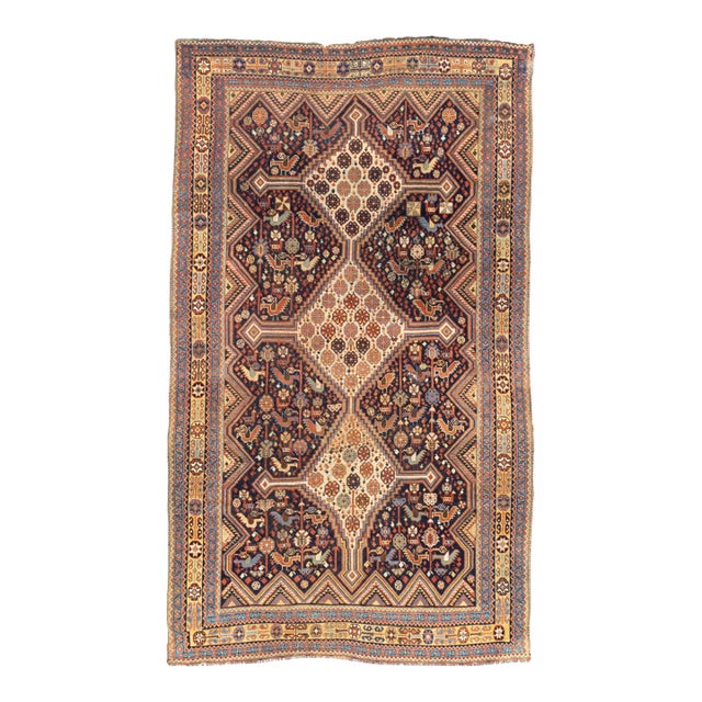 Antique Persian Qashqai Rug 4'5" X 7’7" For Sale