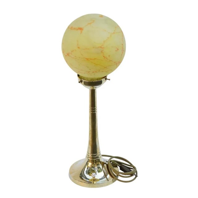 Art Deco Lamps with Marbled Lampshades, 1940s, Set of 2 For Sale - Image 4 of 6