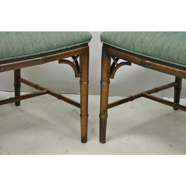 Vintage Chinese Chippendale Faux Bamboo Wood Fretwork Dining Arm Chairs - A Pair For Sale - Image 9 of 14