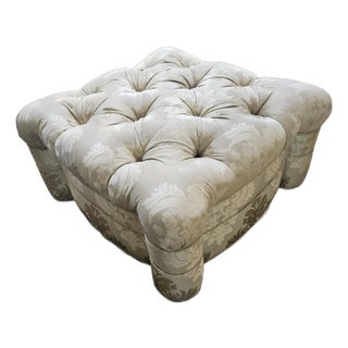 Late 20th Century Custom Silk Tufted Upholstered Ottoman For Sale