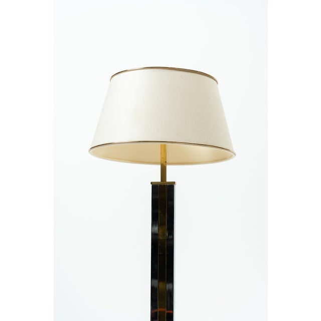 Maison Jansen Hollywood Regency Table Lamp in Gold and Chrome with Fabric Shade from Maison Jansen, 1970s For Sale - Image 4 of 5