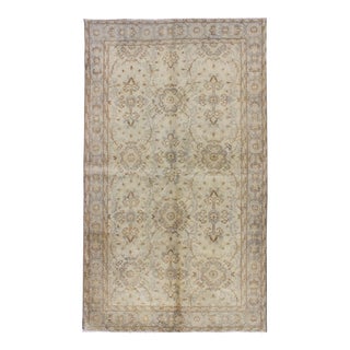 Keivan Woven Arts Vintage Turkish Oushak Rug With All-Over Floral Design in Ivory, Gray and Brown For Sale