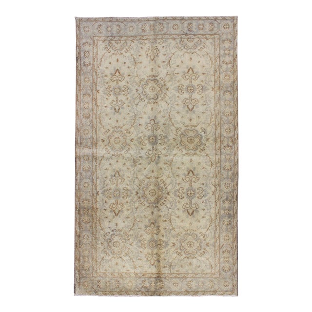 Keivan Woven Arts Vintage Turkish Oushak Rug With All-Over Floral Design in Ivory, Gray and Brown For Sale