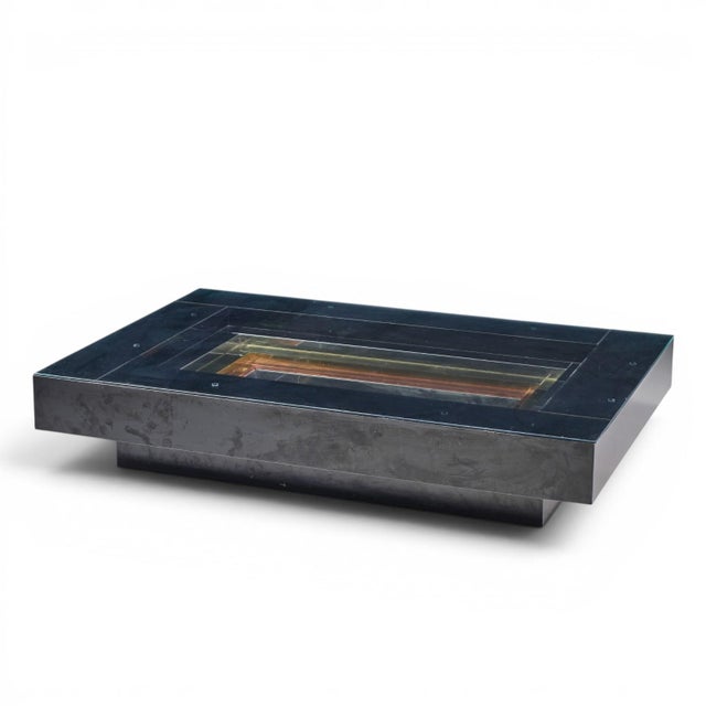 Mid-Century Modern Alain Delon for Maison Jansen Mid Century Brass, Chrome and Lacquered Coffee Table For Sale - Image 3 of 10