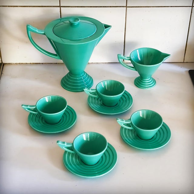 Postmodern Art Deco Coffee Service from Salins Studio, France, 1930s, Set of 10 For Sale - Image 3 of 18