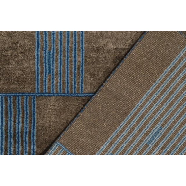 Rug & Kilim’s Mid-Century French Deco Style Rug in Brown & Blue For Sale In New York - Image 6 of 6