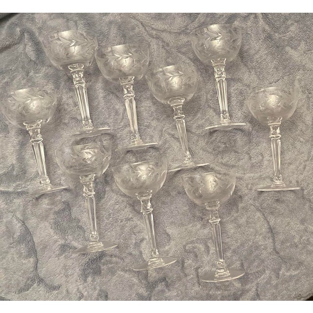 Fostoria Glass Company Mid-Century Modern MCM Fostoria Liquor Cocktail Glasses Holly Pattern Set of 6 Stem No 6030 For Sale - Image 4 of 8