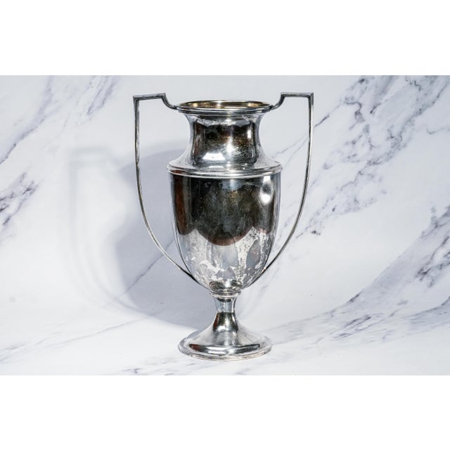 1920s Nice Large Antique Double Handle Silverplate Trophy Medford Boat Club Massachusetts History Home Decor For Sale - Image 5 of 11