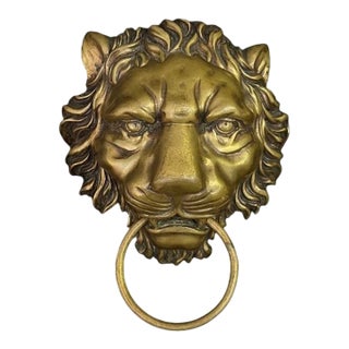 Vintage-Style Brass Lion's Head Door Knocker For Sale