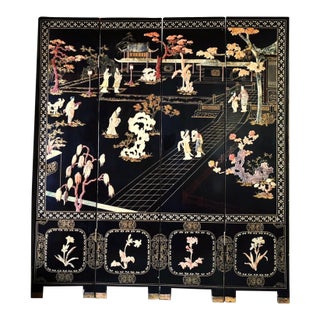 Chinese Export Four Panel Carved Soapstone Coromandel Screen For Sale