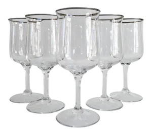 1950s Vintage Platinum Rimmed Crystal Wine Stems - Set of 5
