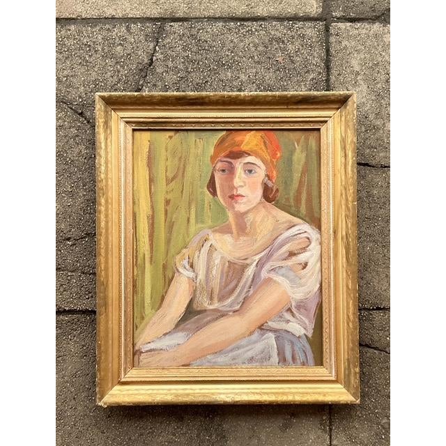 Mid 20th Century Mid 20th Century Vintage Boho Original Oil Portrait on Board For Sale - Image 5 of 8
