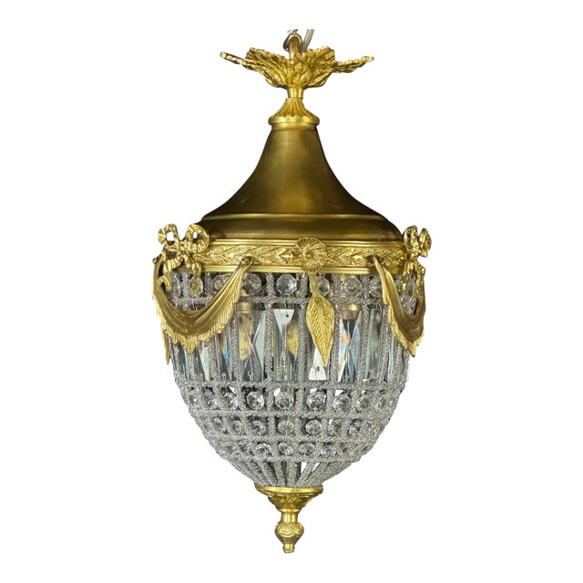 1970 Louis XVI Gold Bronze Crystal Lantern Light - 1 Pc For Sale