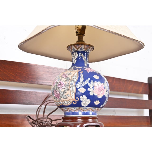 Vintage HandPainted Porcelain Chinoiserie Lamp With Shade From Frank Lloyd Wright's DeRhodes