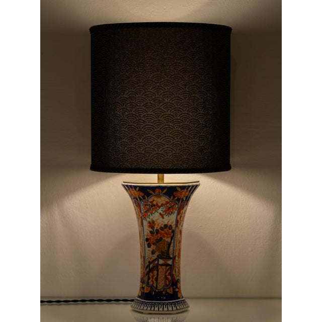 Vintage Delft Imari Ceramic Table Lamps, New Japanese Block Print Lampshades, Set of 2 For Sale - Image 17 of 18