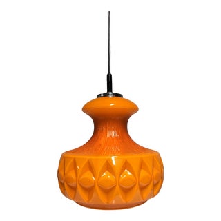 Mid-Century Danish Modern Opaline Orange Textured Glass Pendant Light For Sale