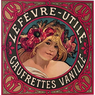 Original Alphons Mucha Lefevre-Utile Biscuit Label, Original, C.1900 For Sale