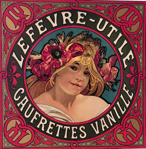 Original Alphons Mucha Lefevre-Utile Biscuit Label, Original, C.1900