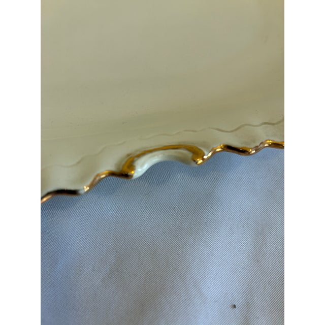 White Vintage Italian White Oval Serving Platter With Gold Trim Scalloped Edge For Sale - Image 8 of 11