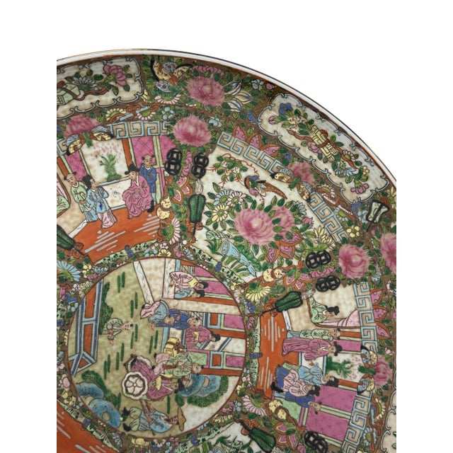 19" Vintage Large Chinese Famille Rose Porcelain Charger Plate For Sale - Image 11 of 17