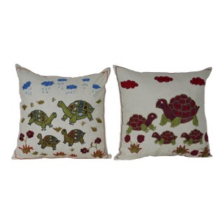Handmade Suzani Turtle Pillow Cover, Uzbek Embroidered Cushion (18'' X 19'') For Sale
