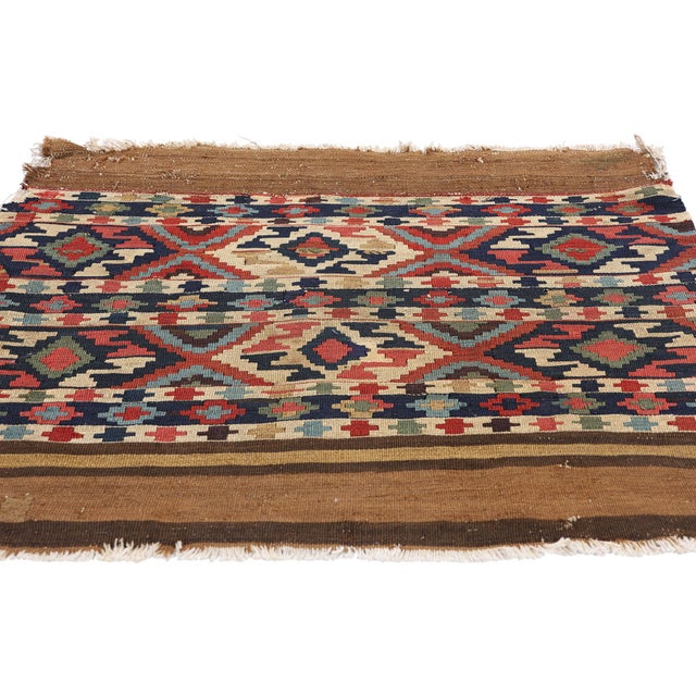 Tribal 1880's Distressed Antique Caucasian Shirvan Kilim Rug - 03'00 X 03'01 For Sale - Image 3 of 9