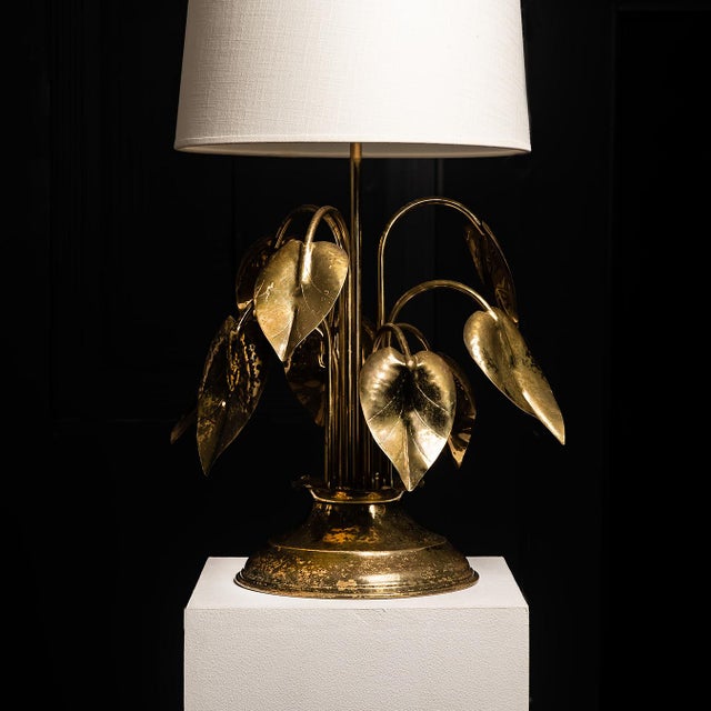 Metal Italian Gilt Brass Table Lamp with Botanical Motif, 1970s For Sale - Image 7 of 13