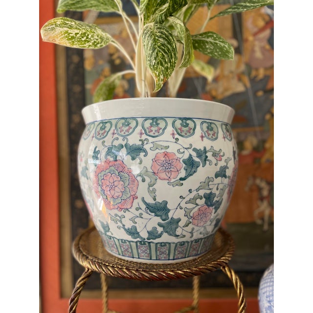 Vintage Pink and Green Chinoiserie Floor Planter For Sale - Image 4 of 12