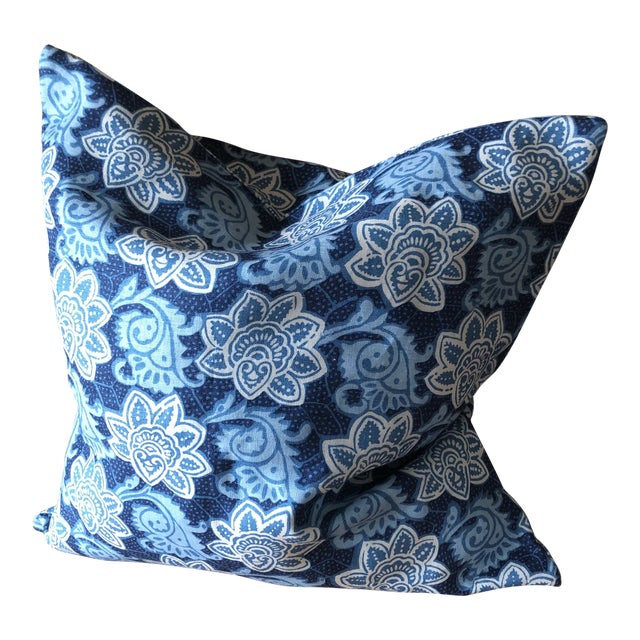 Tyler Hall Linen Blue & White Pillow For Sale