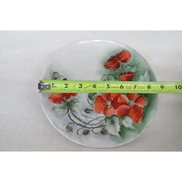 Ceramic Mz Austria Porcelain Hand Painted Green Red Poppy Flowers Plate For Sale - Image 7 of 8