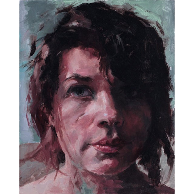 Prodrome by John McLeod | Oil on panel Portrait of a woman with dark hair and a contemplative expression. For Sale