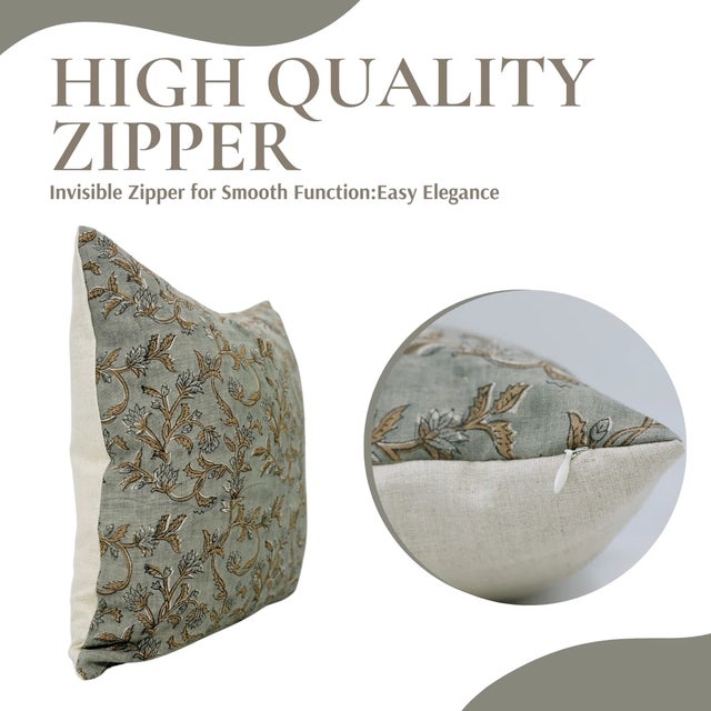 Art Deco Fabdivine Handcrafted Block Print Cushion Cover 24x24 Inch Pure Linen- Pushp Varsha For Sale - Image 3 of 5