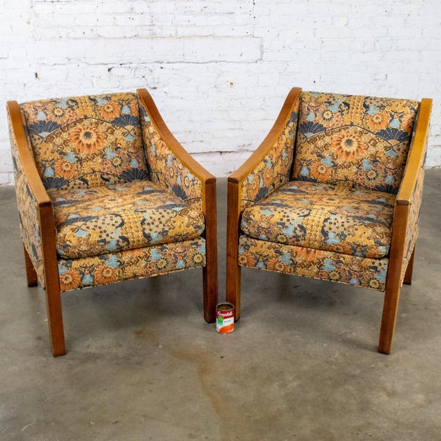 Mid-20th Century Mid Century Modern Pair Chairs With Oak Frames and Floral Fabric For Sale - Image 18 of 18