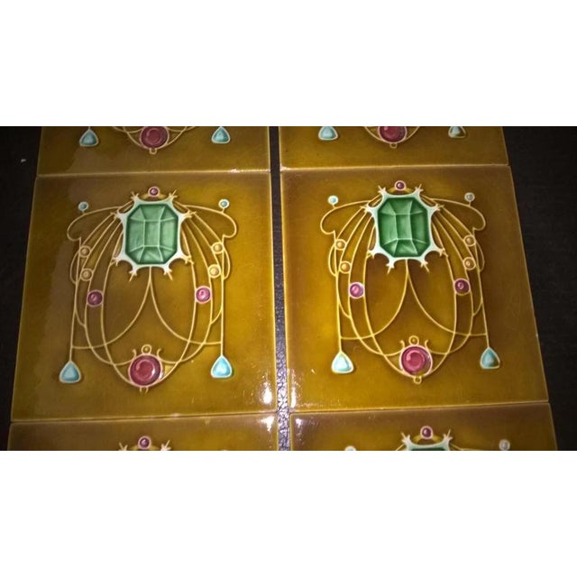 Antique Art Nouveau Fireplace Tiles, Set of 10 For Sale - Image 4 of 8