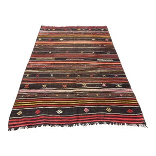 Tribal Striped Turkish Kilim Rug - 75" X 116" For Sale