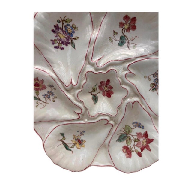 French Country Majolica Flowers Oyster Plate Longchamp, Circa 1900 For Sale - Image 3 of 6