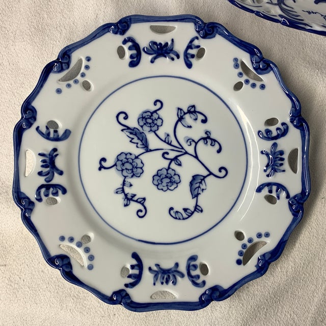 Lillian Vernon Blue and White Porcelain Decorative Chinoiserie Plates Set of 3 For Sale In Chicago - Image 6 of 6