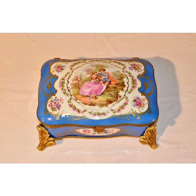 Sevres Style Porcelain Footed Dresser Box, C. 1920 For Sale - Image 4 of 13