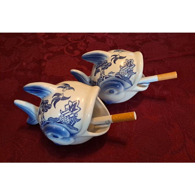 Mid-Century Pair of Blue Willow Personal Ashtray Fish Shaped For Sale - Image 16 of 18