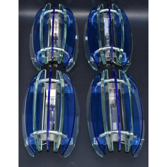 Metal Italian Glass & Chrome Sconces by Veca Blue & Clear Mid-Century Modern - Pair For Sale - Image 7 of 13