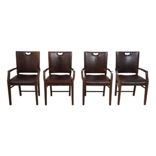 Set of 4 Theodore Alexander Leather & Mahogany Armchairs For Sale