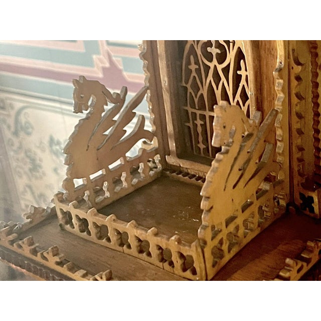 Large Antique Victorian Fretwork Clock Case Castle in Cabinet For Sale - Image 4 of 15