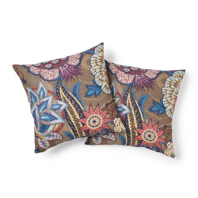 Schumacher Zanzibar Linen Print Pillow in Cerulean Chairish