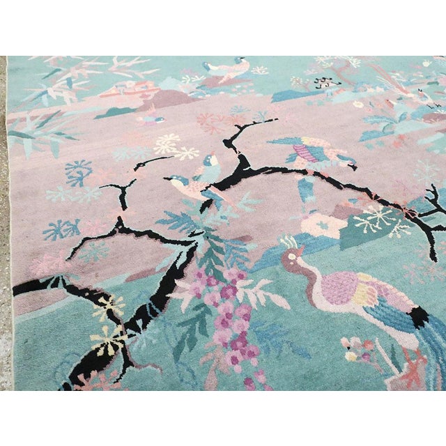 Galerie Shabab Collection Mid-20th Century Handmade Chinese Art Deco Room Size Carpet in Seafoam Green For Sale In New York - Image 6 of 10